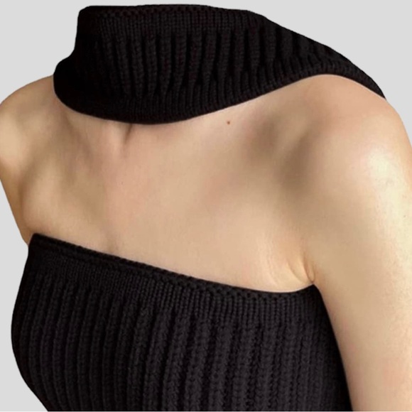 Womens|Knit Halter Crop Top|Large L|Black|Stretch - Picture 5 of 11